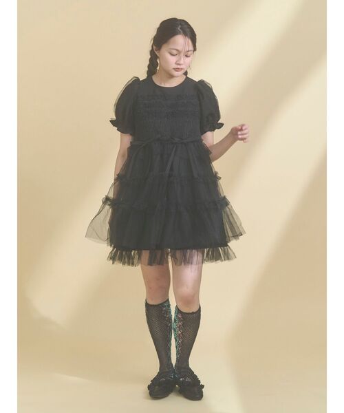 merry jenny(メリージェニー)の「チュールパフスリーブミニワンピース(ワンピース・レディース・ブラック/ブルー/ピンク・FREE)」の13枚目の写真