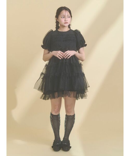 セール】チュールパフスリーブミニワンピース（ワンピース）｜merry