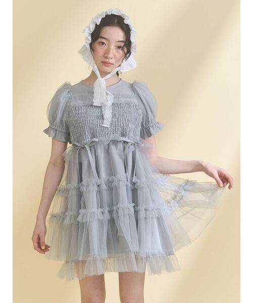 セール】チュールパフスリーブミニワンピース（ワンピース）｜merry