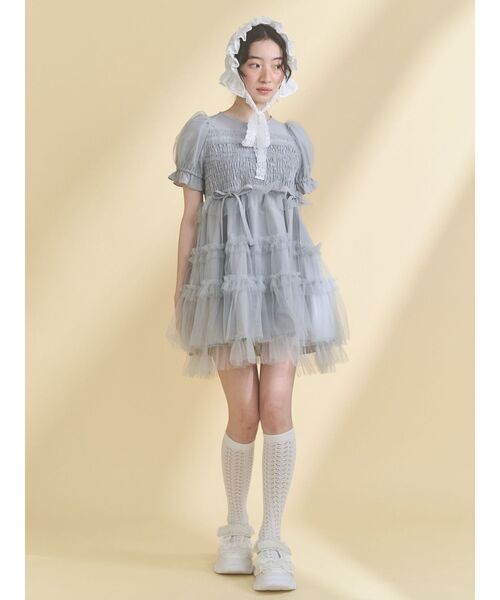 merry jenny(メリージェニー)の「チュールパフスリーブミニワンピース(ワンピース・レディース・ブラック/ブルー/ピンク・FREE)」の17枚目の写真