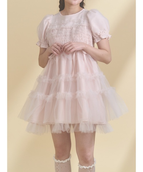 merry jenny(メリージェニー)の「チュールパフスリーブミニワンピース(ワンピース・レディース・ブラック/ブルー/ピンク・FREE)」の3枚目の写真