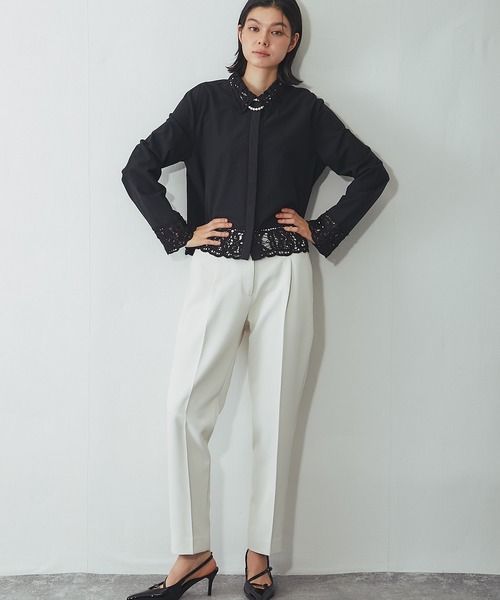SMILE ORCHID(スマイルオーキッド)の「レースドッキングリネンタッチブラウス(シャツ/ブラウス・レディース・ブラック/ホワイト・M)」の9枚目の写真