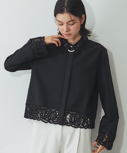 SMILE ORCHID(スマイルオーキッド)の「レースドッキングリネンタッチブラウス(シャツ/ブラウス・レディース・ブラック/ホワイト・M)」の3枚目の写真