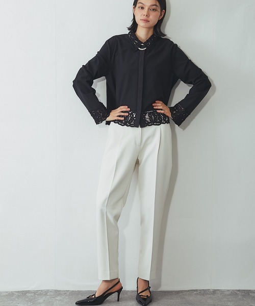 SMILE ORCHID(スマイルオーキッド)の「レースドッキングリネンタッチブラウス(シャツ/ブラウス・レディース・ブラック/ホワイト・M)」の10枚目の写真