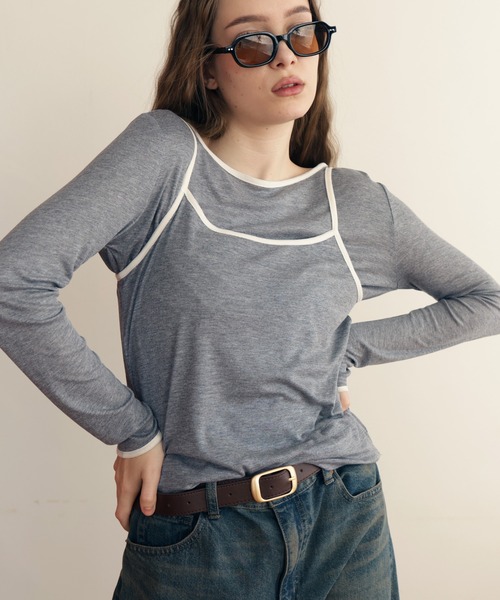 Mili affinity（ミリアフィニティー）の「バイカラーロンTキャミセット（Tシャツ/カットソー・レディース・ブラック/杢グレー・FREE）」の2枚目の写真