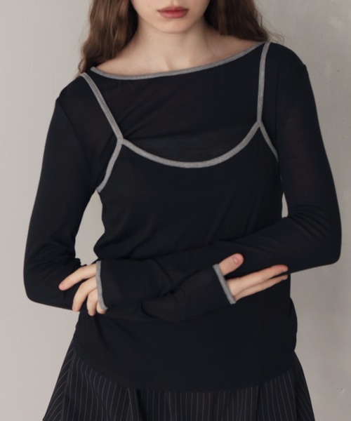 Mili affinity（ミリアフィニティー）の「バイカラーロンTキャミセット（Tシャツ/カットソー・レディース・ブラック/杢グレー・FREE）」の5枚目の写真