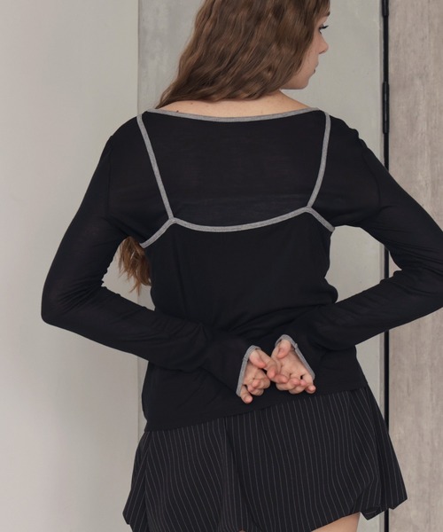 Mili affinity（ミリアフィニティー）の「バイカラーロンTキャミセット（Tシャツ/カットソー・レディース・ブラック/杢グレー・FREE）」の7枚目の写真