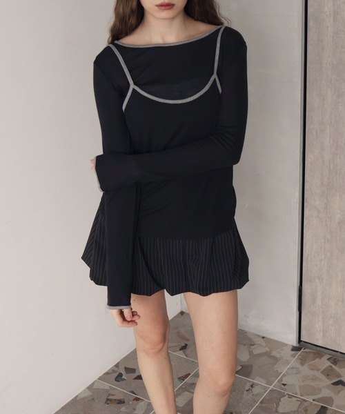 Mili affinity（ミリアフィニティー）の「バイカラーロンTキャミセット（Tシャツ/カットソー・レディース・ブラック/杢グレー・FREE）」の8枚目の写真