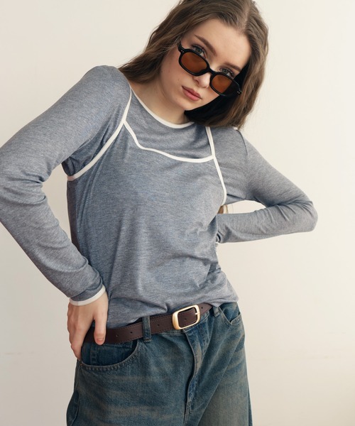 Mili affinity（ミリアフィニティー）の「バイカラーロンTキャミセット（Tシャツ/カットソー・レディース・ブラック/杢グレー・FREE）」の11枚目の写真