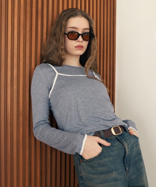 Mili affinity（ミリアフィニティー）の「バイカラーロンTキャミセット（Tシャツ/カットソー・レディース・ブラック/杢グレー・FREE）」の14枚目の写真