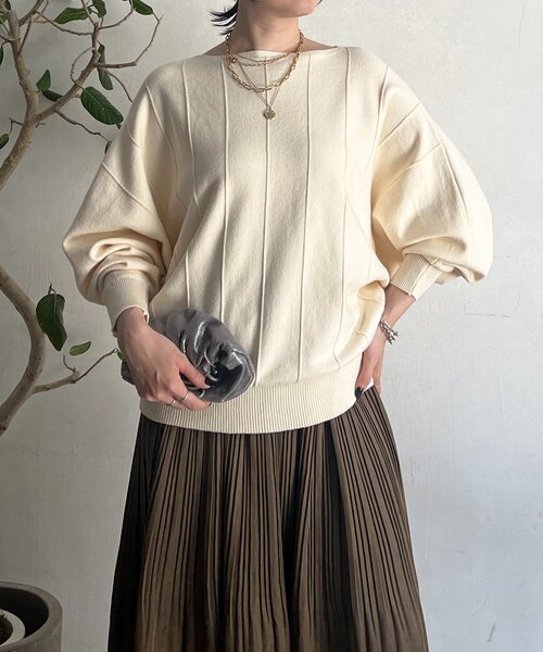 un dix cors（アンディコール）の「弾力ドルマンプルオーバー（ニット/セーター・レディース・オフホワイト/グレー/ブラック・FREE）」の2枚目の写真