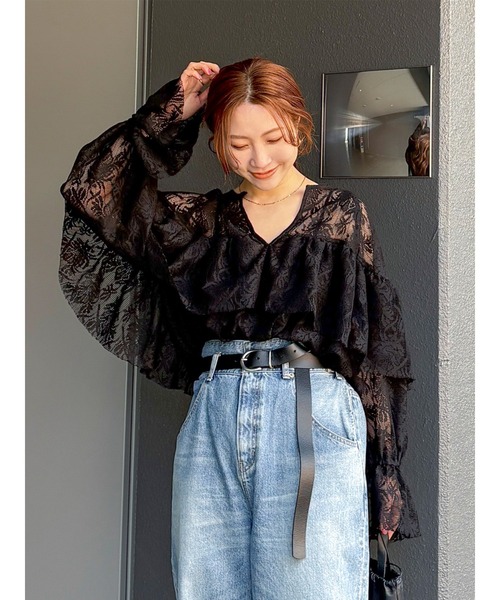 Ungrid(アングリッド)の「フリルデザインブラウス(シャツ/ブラウス・レディース・ブラック/アイボリー/その他1/オレンジ・FREE)」の3枚目の写真