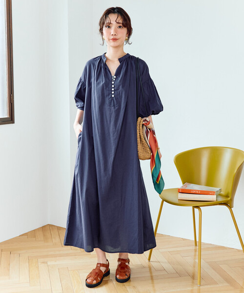 限定展開 インド ボタン スキッパー 半袖ワンピース（ワンピース