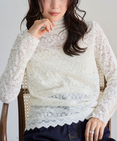 KOBE LETTUCE（コウベレタス）の「起毛シアーレース長袖トップス（Tシャツ/カットソー・レディース・アイボリー/ブラック/ブラウン・M）」の7枚目の写真