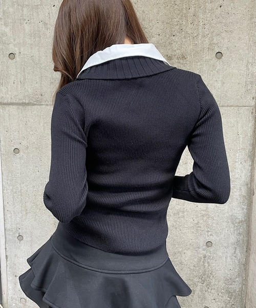 ROGER AND RAW(ロジャーアンドロウ)の「レイヤード風シャツ衿ニットトップス(ニット/セーター・レディース・ブラック/ベージュ/グレー・FREE)」の20枚目の写真