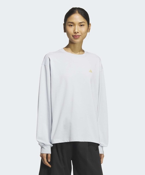adidas(アディダス)の「エッセンシャルズ プラス スモール ロゴ ルーズフィット長袖Tシャツ / ロンT / アディダス adidas(Tシャツ/カットソー・レディース・ブルー・XX-LARGE/LARGE/MEDIUM/SMALL/X-LARGE/X-SMALL)」の1枚目の写真
