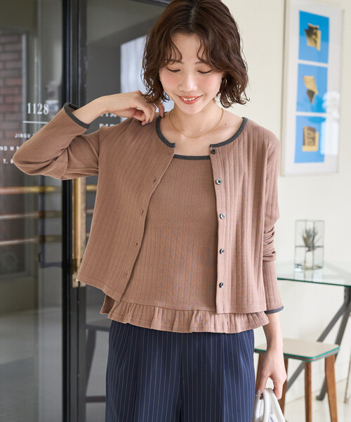 FREAK'S STORE(フリークスストア)の「限定展開 パターン メッシュ フリル キャミ カーデ セット(Tシャツ/カットソー・レディース・ブルー/杢グレー/オフホワイト/ブラック/モカ・フリ-)」の4枚目の写真