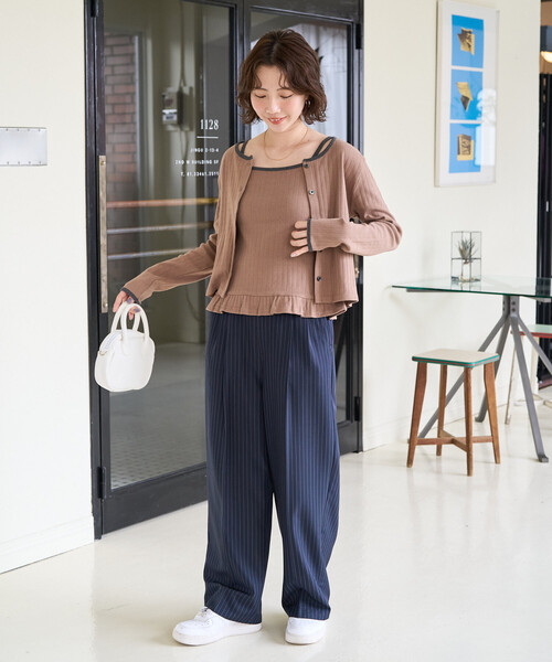 FREAK'S STORE(フリークスストア)の「限定展開 パターン メッシュ フリル キャミ カーデ セット(Tシャツ/カットソー・レディース・ブルー/杢グレー/オフホワイト/ブラック/モカ・フリ-)」の6枚目の写真