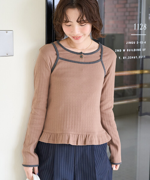 FREAK'S STORE(フリークスストア)の「限定展開 パターン メッシュ フリル キャミ カーデ セット(Tシャツ/カットソー・レディース・ブルー/杢グレー/オフホワイト/ブラック/モカ・フリ-)」の12枚目の写真