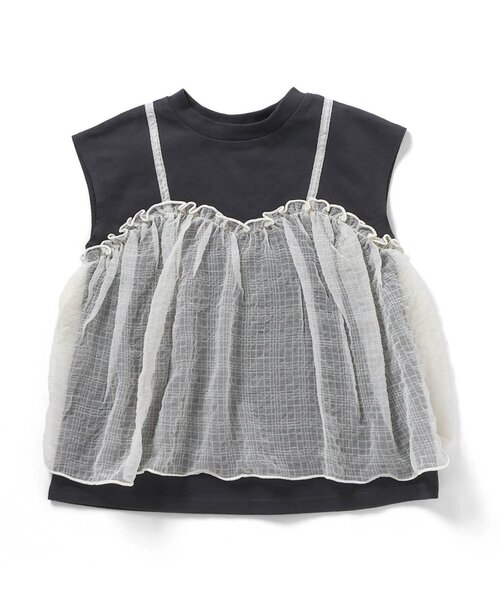 BREEZE（ブリーズ）の「【リンク】チュールフレンチスリーブTシャツ（Tシャツ/カットソー・キッズ・レッド/イエロー/チャコール/オフホワイト・140/130/120/110/100/90/80）」の2枚目の写真