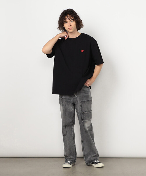 Purple&Yellow（パープルアンドイエロー）の「ハートロゴ刺繍 半袖Tシャツ（Tシャツ/カットソー・メンズ・ホワイト/ブラック・MEDIUM/LARGE）」の16枚目の写真