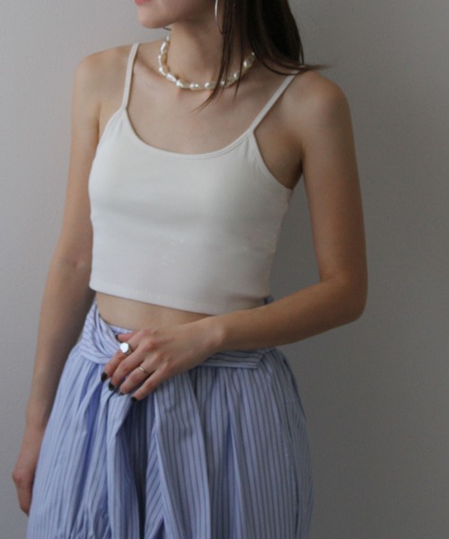 bohmal(ボマール)の「【接触冷感】【UVカット】【抗菌防臭】バンブーカップ付きクロップド丈キャミソール(キャミソール・レディース・ホワイト/ブラック・FREE)」の5枚目の写真