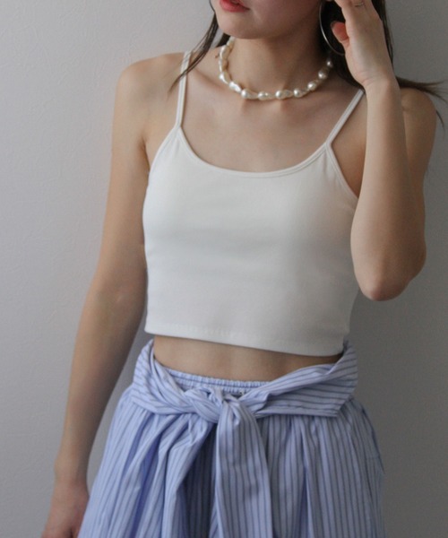 bohmal(ボマール)の「【接触冷感】【UVカット】【抗菌防臭】バンブーカップ付きクロップド丈キャミソール(キャミソール・レディース・ホワイト/ブラック・FREE)」の7枚目の写真