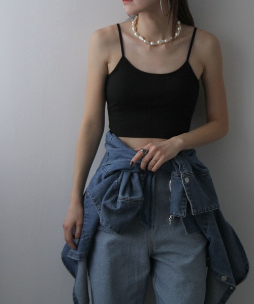 bohmal(ボマール)の「【接触冷感】【UVカット】【抗菌防臭】バンブーカップ付きクロップド丈キャミソール(キャミソール・レディース・ホワイト/ブラック・FREE)」の8枚目の写真