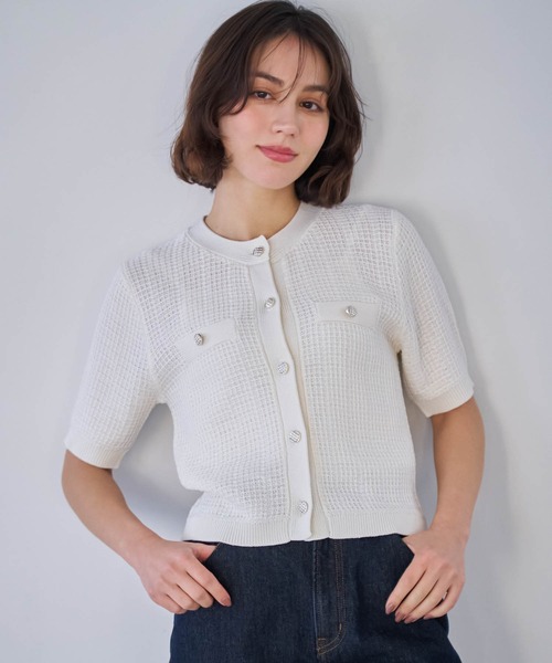 NOELA(ノエラ)の「柄編みカーデライクニット(ニット/セーター・レディース・ベージュ/オフホワイト/ライトグリーン・フリー)」の6枚目の写真