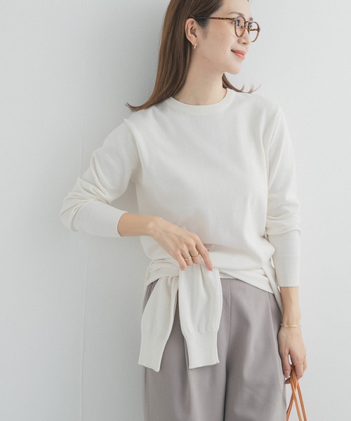 URBAN RESEARCH DOORS（アーバンリサーチドアーズ）の「オーガニックコットンクルーネックプルオーバー（ニット/セーター・レディース・オフホワイト/ブルー/イエロー・FREE）」の3枚目の写真