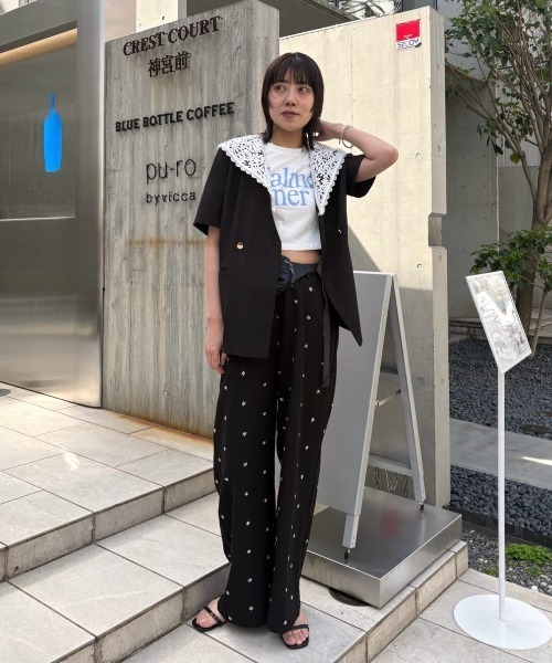 mystic（ミスティック）の「《3サイズ展開/SET UPスタイルにも◎》ビージーフラワースラックス（スラックス・レディース・ブラック/ブルー/アイボリー・1/2/0）」の14枚目の写真