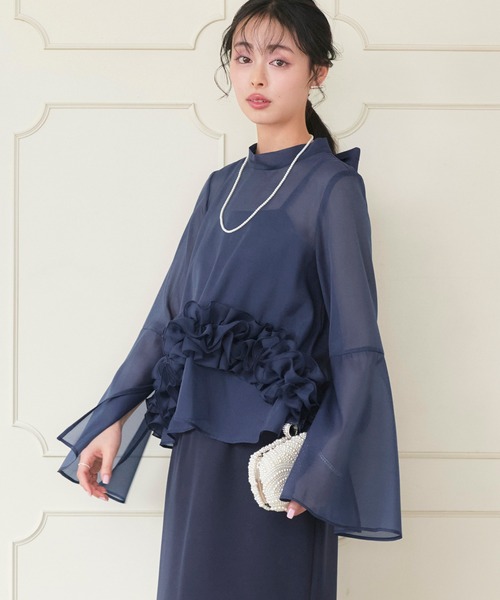 RUIRUE BOUTIQUE(ルイルエブティック)の「オケージョン 結婚式ドレス | シアーオーガンジー トップス & ストレッチ キャミドレス | ワンピース・パーティードレス・オケージョンドレス・お呼ばれドレス・セレモニードレス(ドレス・レディース・ブルー/ブラック/ネイビー・L/M/S)」の3枚目の写真