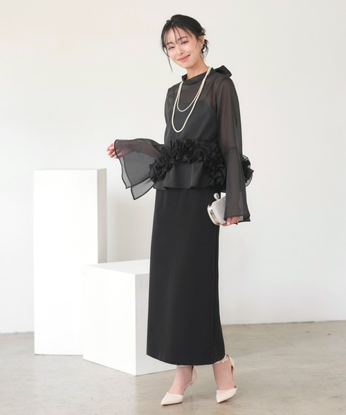 RUIRUE BOUTIQUE(ルイルエブティック)の「オケージョン 結婚式ドレス | シアーオーガンジー トップス & ストレッチ キャミドレス | ワンピース・パーティードレス・オケージョンドレス・お呼ばれドレス・セレモニードレス(ドレス・レディース・ブルー/ブラック/ネイビー・L/M/S)」の8枚目の写真