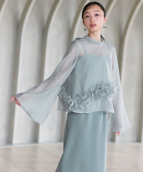 RUIRUE BOUTIQUE(ルイルエブティック)の「オケージョン 結婚式ドレス | シアーオーガンジー トップス & ストレッチ キャミドレス | ワンピース・パーティードレス・オケージョンドレス・お呼ばれドレス・セレモニードレス(ドレス・レディース・ブルー/ブラック/ネイビー・L/M/S)」の12枚目の写真