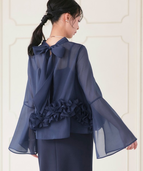 RUIRUE BOUTIQUE(ルイルエブティック)の「オケージョン 結婚式ドレス | シアーオーガンジー トップス & ストレッチ キャミドレス | ワンピース・パーティードレス・オケージョンドレス・お呼ばれドレス・セレモニードレス(ドレス・レディース・ブルー/ブラック/ネイビー・L/M/S)」の15枚目の写真