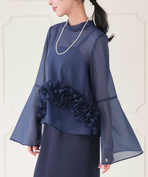 RUIRUE BOUTIQUE(ルイルエブティック)の「オケージョン 結婚式ドレス | シアーオーガンジー トップス & ストレッチ キャミドレス | ワンピース・パーティードレス・オケージョンドレス・お呼ばれドレス・セレモニードレス(ドレス・レディース・ブルー/ブラック/ネイビー・L/M/S)」の16枚目の写真