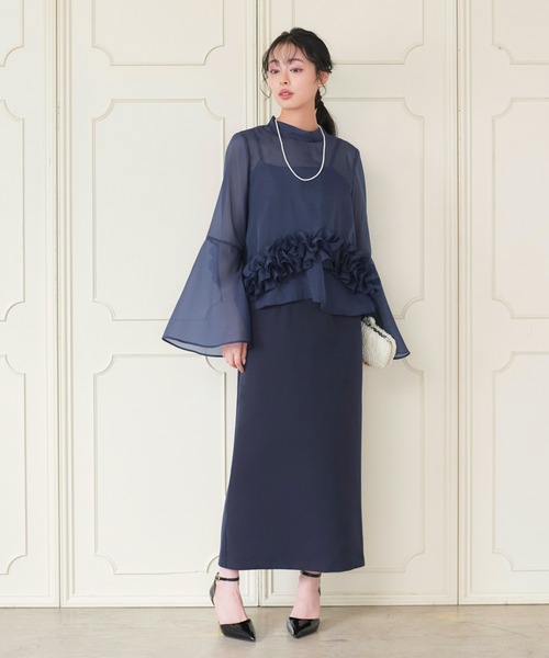 RUIRUE BOUTIQUE(ルイルエブティック)の「オケージョン 結婚式ドレス | シアーオーガンジー トップス & ストレッチ キャミドレス | ワンピース・パーティードレス・オケージョンドレス・お呼ばれドレス・セレモニードレス(ドレス・レディース・ブルー/ブラック/ネイビー・L/M/S)」の17枚目の写真