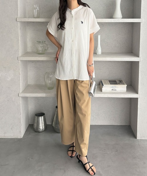 U.S. POLO ASSN.(ユーエスポロアッスン)の「GeeRA別注【U.S. POLO ASSN.】ポコポコ素材フレンチスリーブワンポイント刺繍シャツ(シャツ/ブラウス・レディース・ブラック/オフホワイト/ネイビー・MEDIUM/LARGE/X-LARGE)」の8枚目の写真