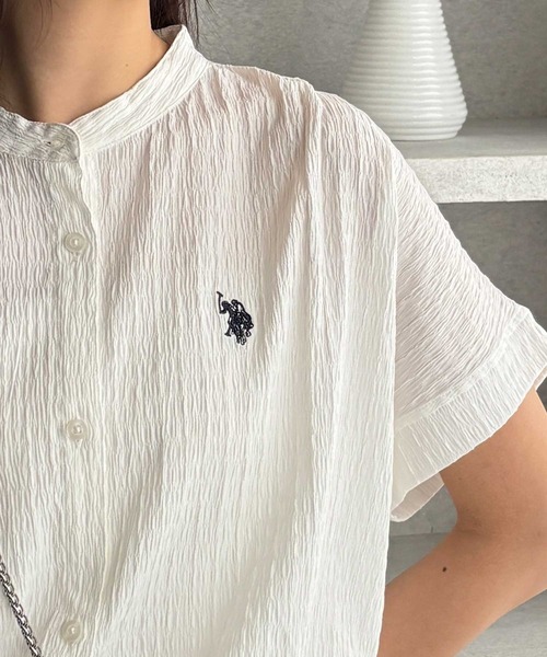U.S. POLO ASSN.(ユーエスポロアッスン)の「GeeRA別注【U.S. POLO ASSN.】ポコポコ素材フレンチスリーブワンポイント刺繍シャツ(シャツ/ブラウス・レディース・ブラック/オフホワイト/ネイビー・MEDIUM/LARGE/X-LARGE)」の9枚目の写真