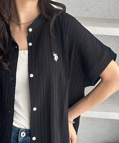 U.S. POLO ASSN.(ユーエスポロアッスン)の「GeeRA別注【U.S. POLO ASSN.】ポコポコ素材フレンチスリーブワンポイント刺繍シャツ(シャツ/ブラウス・レディース・ブラック/オフホワイト/ネイビー・MEDIUM/LARGE/X-LARGE)」の14枚目の写真