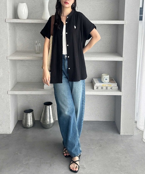 U.S. POLO ASSN.(ユーエスポロアッスン)の「GeeRA別注【U.S. POLO ASSN.】ポコポコ素材フレンチスリーブワンポイント刺繍シャツ(シャツ/ブラウス・レディース・ブラック/オフホワイト/ネイビー・MEDIUM/LARGE/X-LARGE)」の13枚目の写真