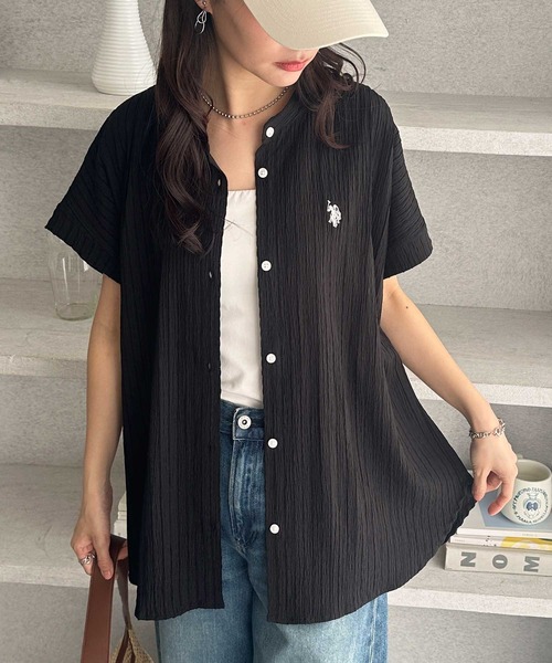 U.S. POLO ASSN.(ユーエスポロアッスン)の「GeeRA別注【U.S. POLO ASSN.】ポコポコ素材フレンチスリーブワンポイント刺繍シャツ(シャツ/ブラウス・レディース・ブラック/オフホワイト/ネイビー・MEDIUM/LARGE/X-LARGE)」の11枚目の写真