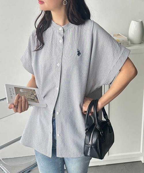 U.S. POLO ASSN.(ユーエスポロアッスン)の「GeeRA別注【U.S. POLO ASSN.】ポコポコ素材フレンチスリーブワンポイント刺繍シャツ(シャツ/ブラウス・レディース・ブラック/オフホワイト/ネイビー・MEDIUM/LARGE/X-LARGE)」の15枚目の写真