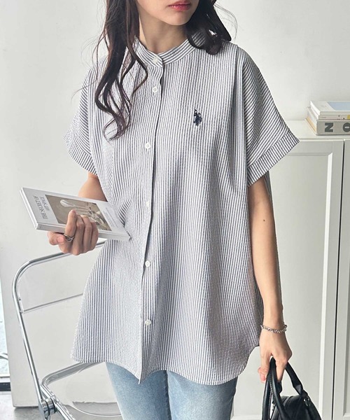 U.S. POLO ASSN.(ユーエスポロアッスン)の「GeeRA別注【U.S. POLO ASSN.】ポコポコ素材フレンチスリーブワンポイント刺繍シャツ(シャツ/ブラウス・レディース・ブラック/オフホワイト/ネイビー・MEDIUM/LARGE/X-LARGE)」の16枚目の写真