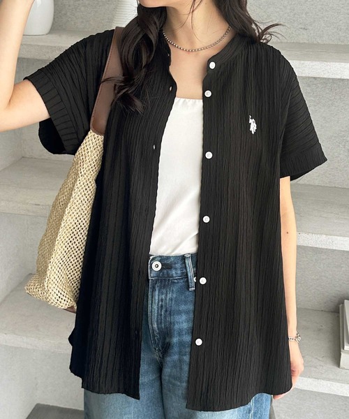 U.S. POLO ASSN.(ユーエスポロアッスン)の「GeeRA別注【U.S. POLO ASSN.】ポコポコ素材フレンチスリーブワンポイント刺繍シャツ(シャツ/ブラウス・レディース・ブラック/オフホワイト/ネイビー・MEDIUM/LARGE/X-LARGE)」の22枚目の写真