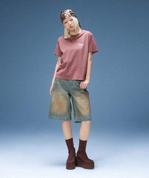 X-girl(エックスガール)の「WAXED DENIM SHORTS(デニムパンツ・レディース・ブラック/ライトインディゴブルー・S/M)」の4枚目の写真