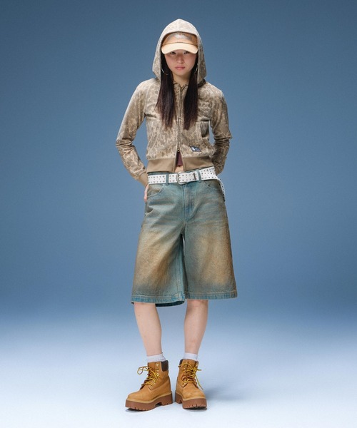 X-girl(エックスガール)の「WAXED DENIM SHORTS(デニムパンツ・レディース・ブラック/ライトインディゴブルー・S/M)」の7枚目の写真