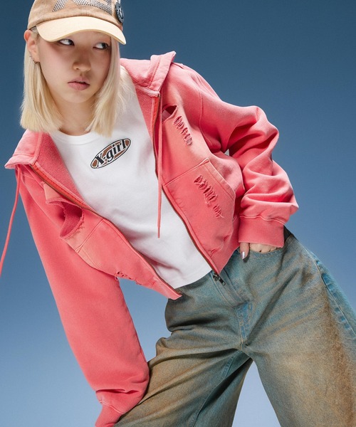 X-girl(エックスガール)の「WAXED DENIM SHORTS(デニムパンツ・レディース・ブラック/ライトインディゴブルー・S/M)」の9枚目の写真