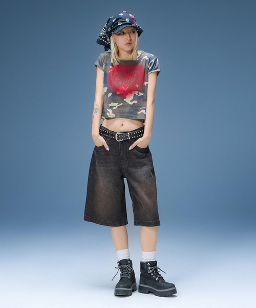 X-girl(エックスガール)の「WAXED DENIM SHORTS(デニムパンツ・レディース・ブラック/ライトインディゴブルー・S/M)」の14枚目の写真