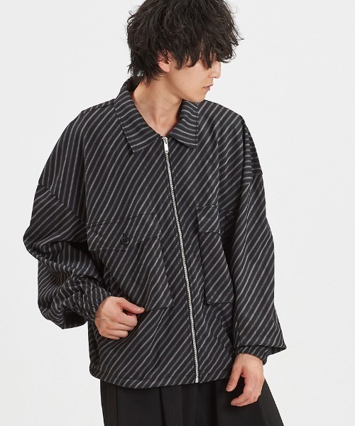 NO ID.(ノーアイディ)の「mj11424-WポケットZIP-BLZ ジップブルゾン(858006-424B)(ブルゾン・メンズ・ブラック/ストライプ・ONE SIZE)」の15枚目の写真